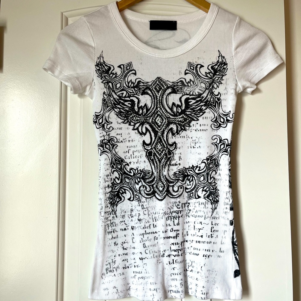 Reign White Tee with Rhinestone Graphic (Small)